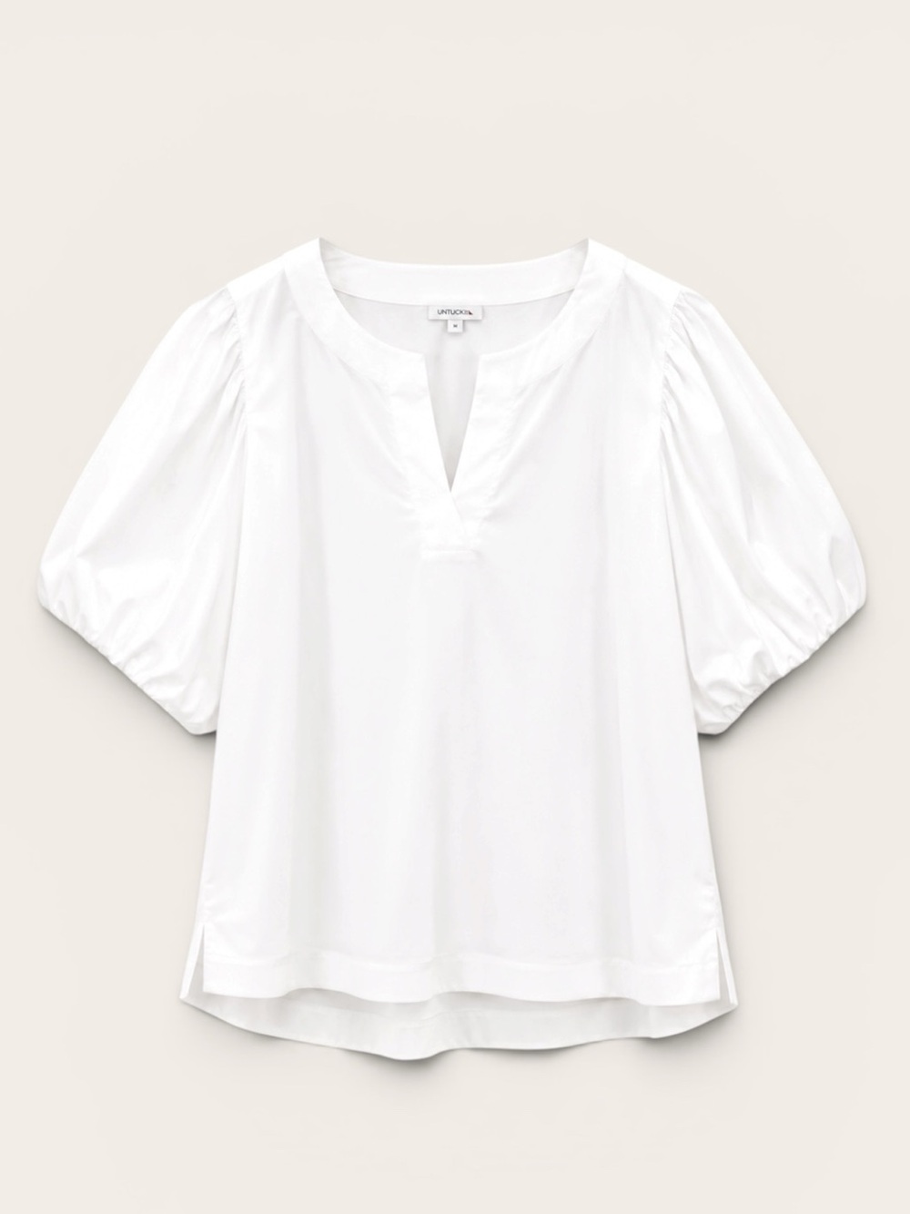 Chico’s White Puff-Sleeve Split-Neck Women's Top